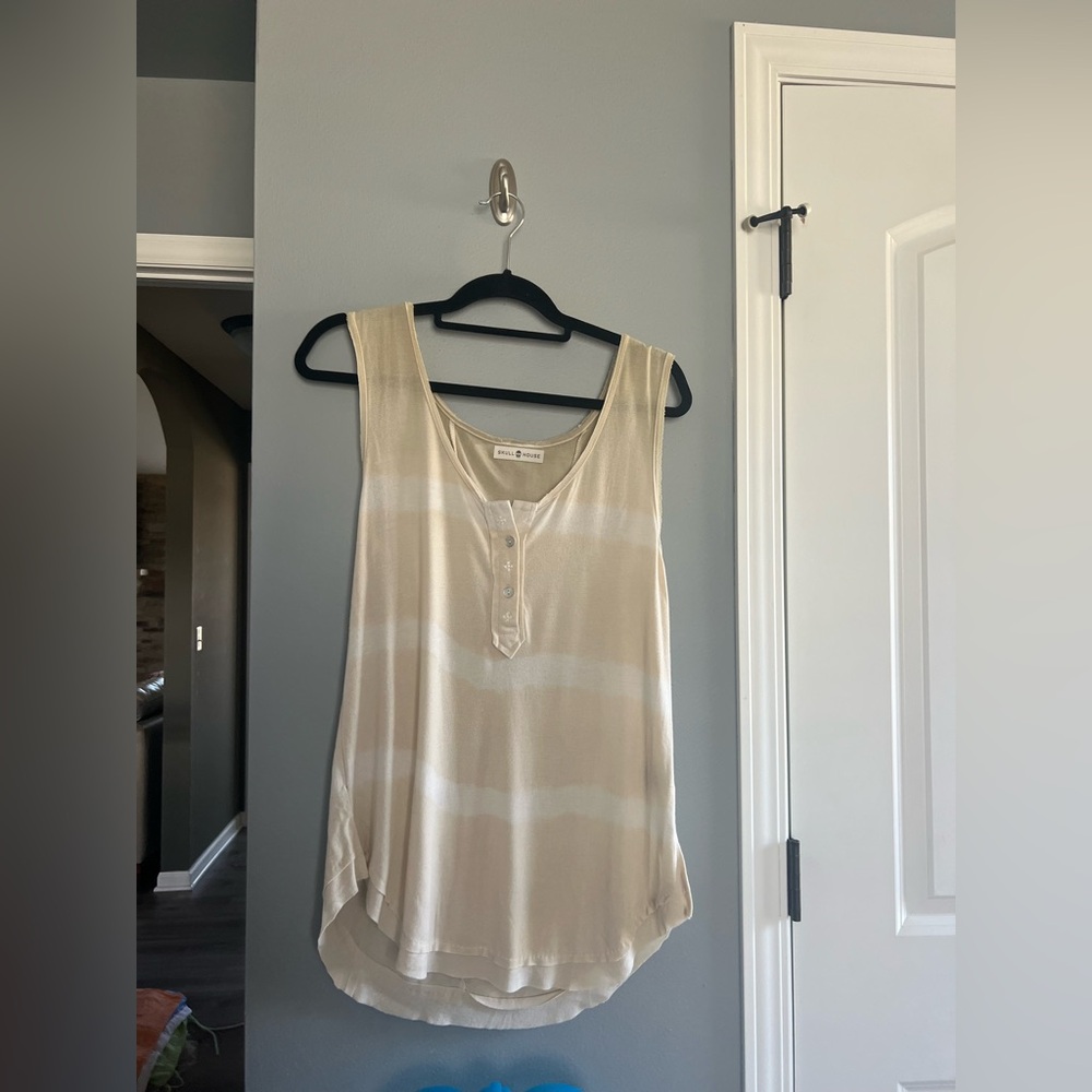 Skullhouse Beige and White Striped Tank Top